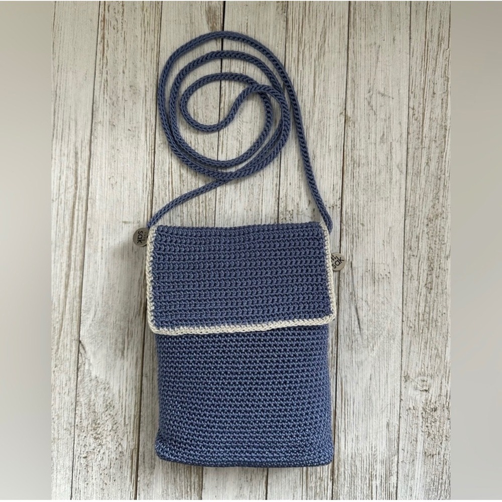 The Sak Iris Crochet Smartphone Crossbody Bag Denim Blue Mini Flap Purse